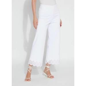 NEW LYSSE cropped embroidered eyelet wide leg pants in white